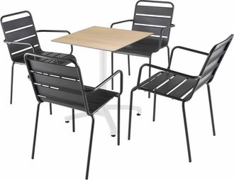 Oviala Mesa de 60x60 cm en laminado roble natural con 4 sillas de metal gris