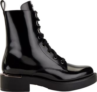 DKNY Talma Lace-Up Combat Boot High Shine Calf Black K3390379 Womens
