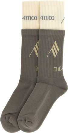 The Attico Logo-Inlaid Ribbed Cotton Socks - Gray