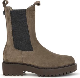 Brunello Cucinelli Womens Ankle Boots Suede With Knit Insert Taupe