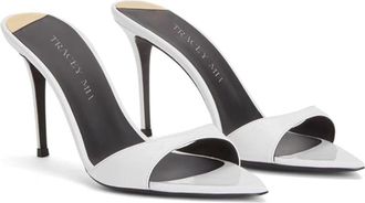 Generic Womens Stiletto High Heel Peep Open Toe Sandals Slingback Slip on Slippers Mules Wedding Office Basic Classic 3.9 Inches Heels Shoes,White,5 UK