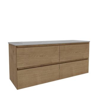 Saniclass Holz Atelier Badkamermeubelset - 140x45x60cm - keramische wastafel wit - 2 wasbakken - zonder kraangaten - 4 lades - Eiken Natural