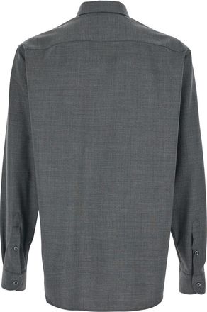 Emporio Armani Mens Shirt With Classic Collar Grey Wool Virgin
