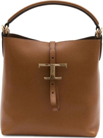 Tod's Bruin Leren Schoudertas met Goudkleurige Hardware - Dames - Handtassen - Bruin - ONE Size - Leer - Tassen