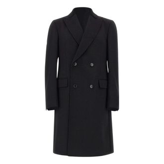 HUGO BOSS Double-breasted slim-fit mantel met fluwelen kraag - Heren - Mantels - Zwart - Maat: S Katoen