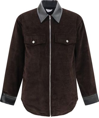Bottega Veneta Corduroy with Leather Collar Jacket - Brown