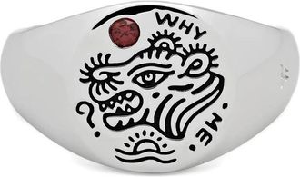 Tom Wood Why Me Ring - Heren - Ringen - Grijs - 58 MM - Leer - Accessoires