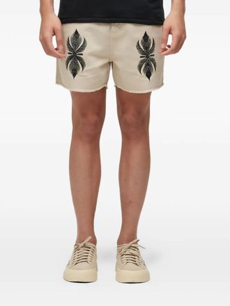 Osklen Shorts met geborduurd blad en franje - Beige