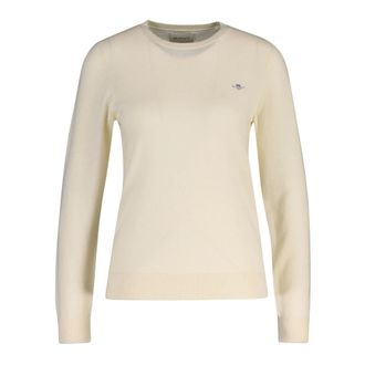 GANT Gebreide trui met ronde hals - Dames - Truien - Beige - Maat: XL Katoen