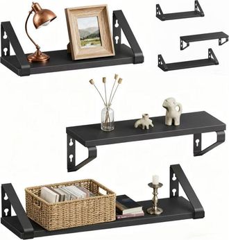 Relaxdays Relaxdays wall shelf set of 6, 3 sizes: 30/35/40 cm, wood-effect & metal, shelves for books & decor, black
