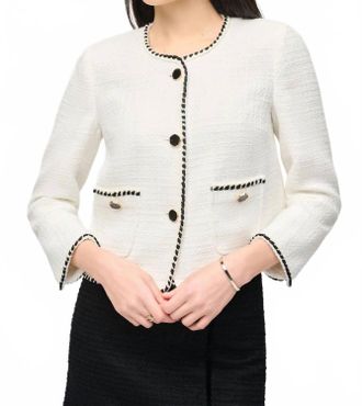 Joseph Ribkoff Boucl&eacute; Jacket With Contrast Trim In Winter White/black