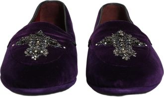 Dolce & Gabbana Mens Violet Suede Embellished Dress Loafers Shoes Leather