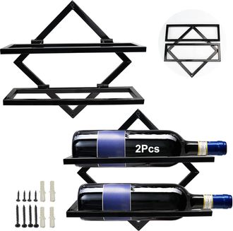 OEM Soporte Mural Para Botellas De Vino - Metal Plegable - Para Cocina Bar Bodega - Negro - 2 Unidades