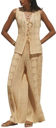Mint Velvet Crochet Knit Trousers in Yellow at Nordstrom, Size X-Large