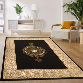 Paco Home Paco Home - Alfombra Sal&oacute;n Dormitorio Pelo Corto Vintage Oriental Estampado Abstracto Negras Oro 200x280 Cm