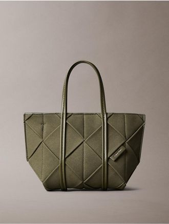 Calvin Klein Womens Woven Sueded Mini Tote Crossbody Bag - Green