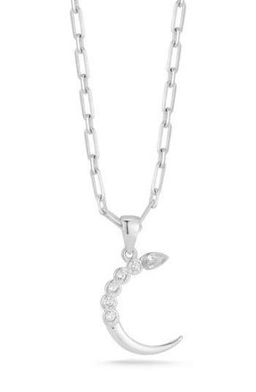 Sphera Milano Cubic Zirconia Crescent Moon Pendant Necklace in Silver at Nordstrom Rack