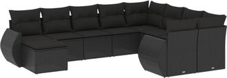 vidaXL Vidaxl - Set De Sof&aacute;s De Jard&iacute;n 10 Pzas Cojines Rat&aacute;n Sint&eacute;tico Negro