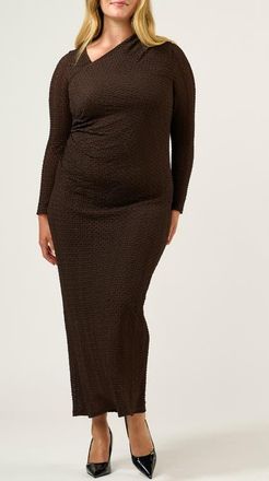 Estelle Naomi Long Sleeve Texture Knit Dress in Espresso at Nordstrom, Size 18W
