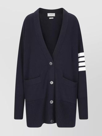 Thom Browne fine-knit virgin wool exaggerated-fit v-neck cardigan