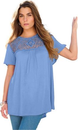 Roaman's Plus Size Lace Yoke Pleated Tunic in French Blue at Nordstrom, Size 32