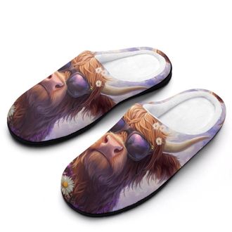 Generic Highland Cow Daisy Flower Womens Slippers Warm House Slippers Indoor House Shoes with Anti-Skid Rubber Sole