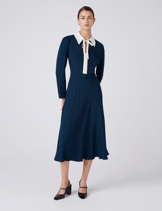 Ghost London Lillian Crepe Collared Neck Midi Dress in Navy at Nordstrom, Size 10
