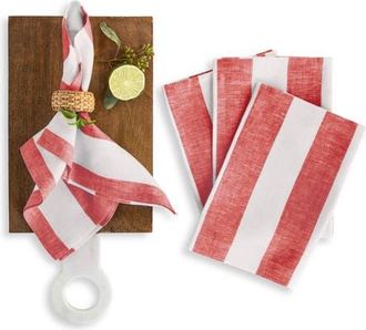 Solino Home Linen Dinner Napkins Set of 4, 20 x 20 Inch for Dining Table, Holiday and Everyday Table Decor - Cabana Stripe in Red And White at