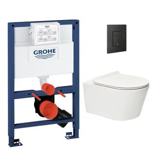 GROHE Conjunto Bastidor Rapid Sl + Inodoro Sin Brida Sat Brevis + Placa Negro Mate (rapidsl082-brevis-kf0) - Grohe