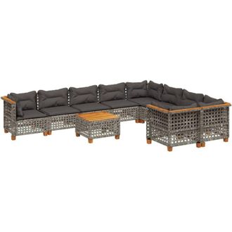 vidaXL Set De Sof&aacute;s De Jard&iacute;n 10 Pzas Con Cojines Rat&aacute;n Sint&eacute;tico Gris Vidaxl