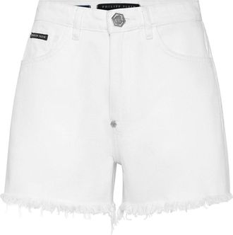Philipp Plein Korte Broeken, Dames, Wit, W25, Denim, Denim Shorts Logo