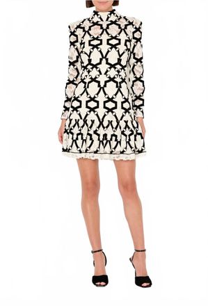 Milly Womens Willa Velvet Flock Lace Mock Neck Dress In Black & White
