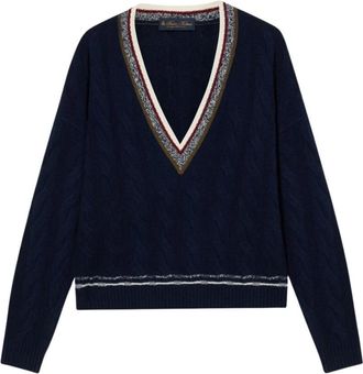 Brooks Brothers Boxy Fit Kabelgebreide Trui - Dames - Truien - Blauw - Maat: S Wol