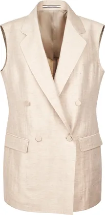 Tagliatore Sleeveless Double-Breasted Dove Grey Jacket with Notched Lapel