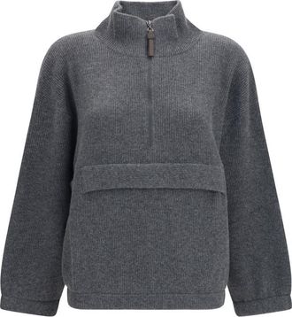 Brunello Cucinelli Grey Knitted Turtle Neck Sweater