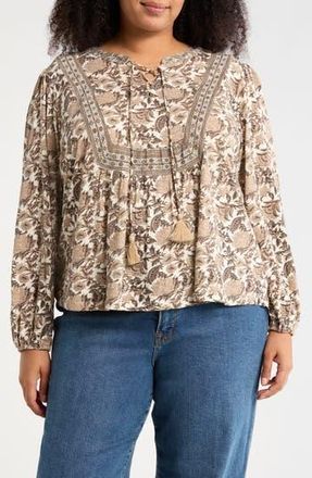 Lucky Brand Lace Neck Top in Multi Floral Warm at Nordstrom Rack, Size 3X