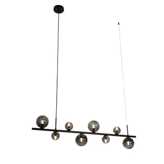 QAZQA Qazqa Dise&ntilde;o L&aacute;mpara Colgante Negra Con Cristal Ahumado Oblongo 8 Luces - Monaco Acero Alargada Adecuado Para Led Max. 8 X 5 Watt