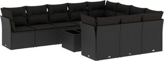 vidaXL Set De Sof&aacute;s De Jard&iacute;n 11 Pzas Y Cojines Rat&aacute;n Sint&eacute;tico Negro Vidaxl