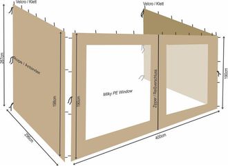 Quick-Star Quick-star - 3 Seitenteile Zu Rank Anbau Pavillon 3x4m Sand Mit Fenster
