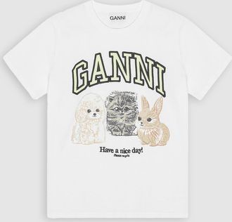Ganni Tee-shirt Basic Cotton Animals Relaxed Bright White