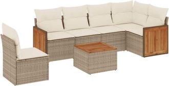 vidaXL Vidaxl - Set Sof&aacute;s De Jard&iacute;n 7 Piezas Y Cojines Rat&aacute;n Sint&eacute;tico Beige