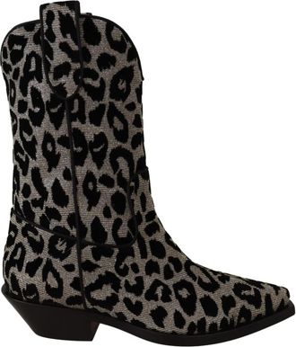 Dolce & Gabbana Elegante halverwege de kuit laarzen met luipaardprint - Dames - Cowboylaarzen - Zwart - 37 EU - Leer - Schoenen