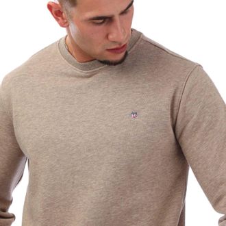 GANT Mens Shield Logo Crewneck Sweatshirt in Brown Cotton - Size Small