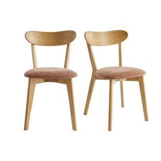 Miliboo Miliboo - Set De 2 Sillas Vintage De Madera De Roble Claro Y Tela Efecto Aterciopelado Texturizado Dove