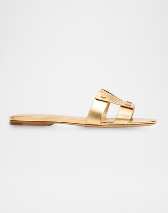 Veronica Beard Via Metallic Leather Flat Slide Sandals