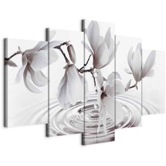 Artgeist Imagen - Magnolias Junto Al Agua (5 Partes) Gris Ancho
