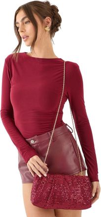 Misspap Ruched Sequin Clutch Bag, One Size, burgundy