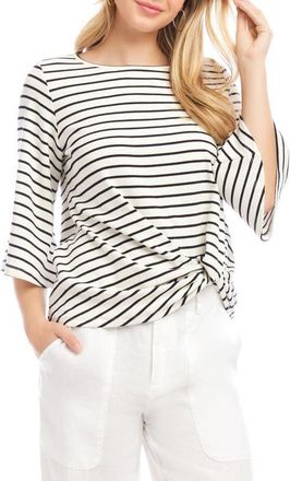 Karen Kane Stripe Pick-Up Hem Top in White W/Black at Nordstrom, Size X-Small