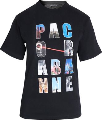 Paco Rabanne Logo Print T-shirt in Black Organic Cotton