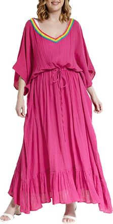 Saachi Colorful Crochet V-Neck Cover-Up Kaftan in Magenta at Nordstrom Rack
